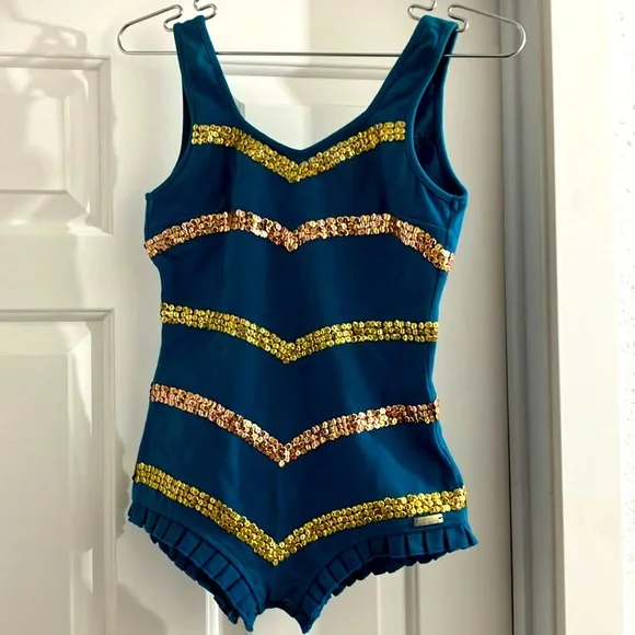 Vintage Rosa Bloom romper sequin circus showgirl bodysuit pinup festival